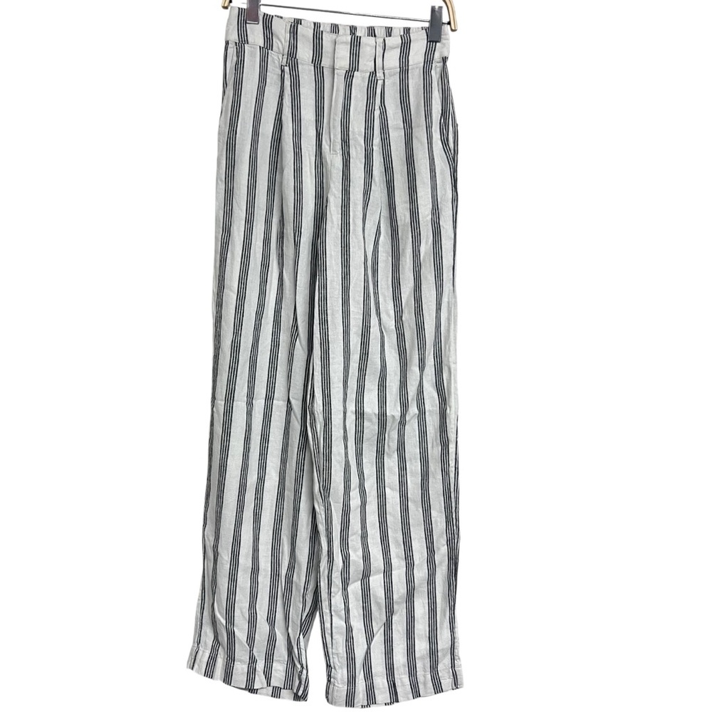 NWT Striped Linen Blend Black and Cream‎ Pants Trousers